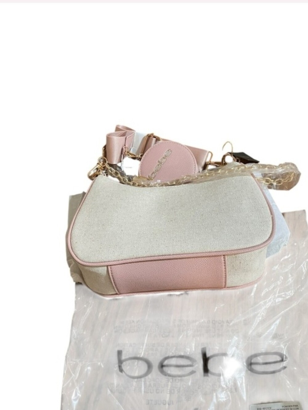 bebe Cream and Pink Stripe Crossbody Bag - Picture 3 of 4